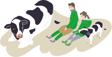 牛と人間のイラスト